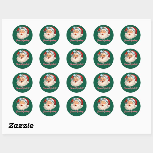 Season's Greetings - Winter Santa Classic Round Sticker (Sheet)