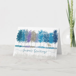 Seasons Greetings Winter Trees and Lone Deer Card