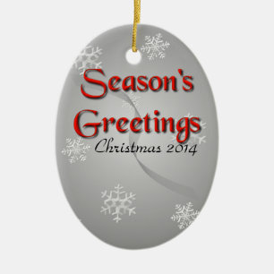 Season's Greetings with Snowflakes on Silver Ceramic Tree Decoration