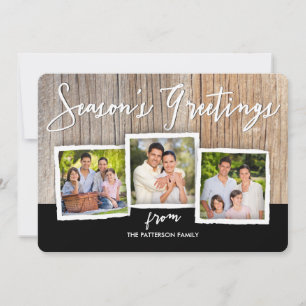Season's Greetings Woodgrain Photo Collage Card