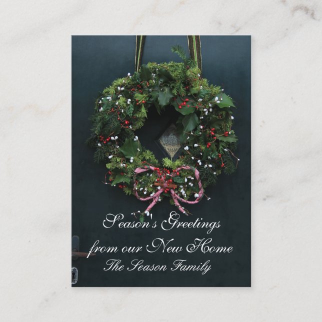 Season's Greetings wreath from our new home Enclosure Card (Front)