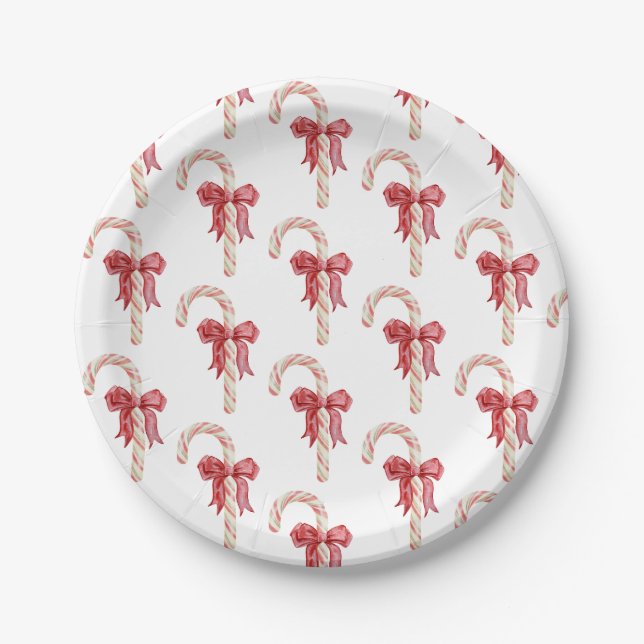 Seasons greets holiday candy cane bow christmas paper plate (Front)