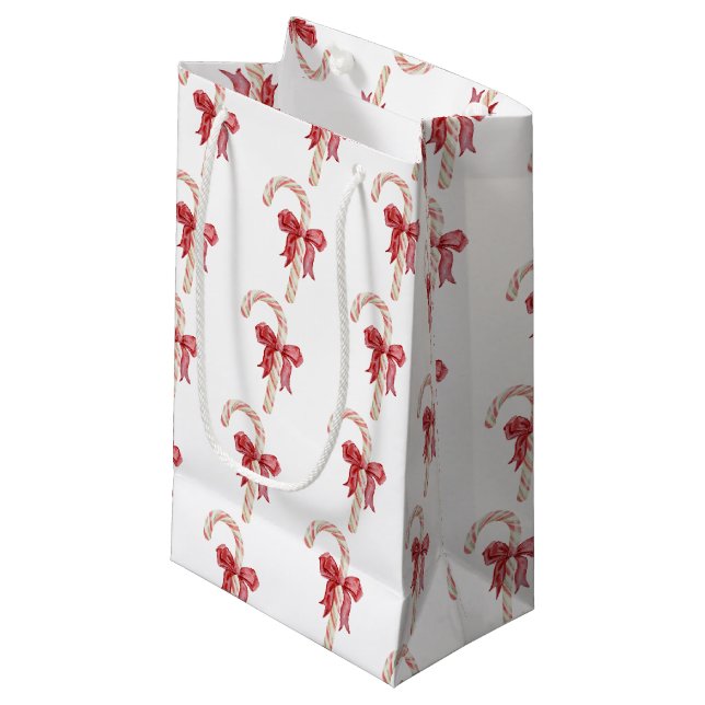 Seasons greets holiday candy cane bow christmas  small gift bag (Front Angled)