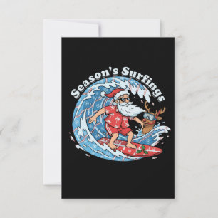 Season's Surfings Funny Surfing Santa Hawaiian Thank You Card