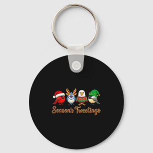 Season's Tweetings Funny Christmas Birdwatcher Squ Key Ring