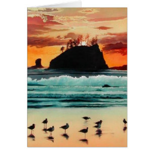 "Seastacks" Ocean Sunset Watercolor