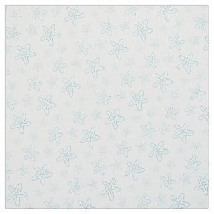 Seastar starfish drawing aqua blue white fabric