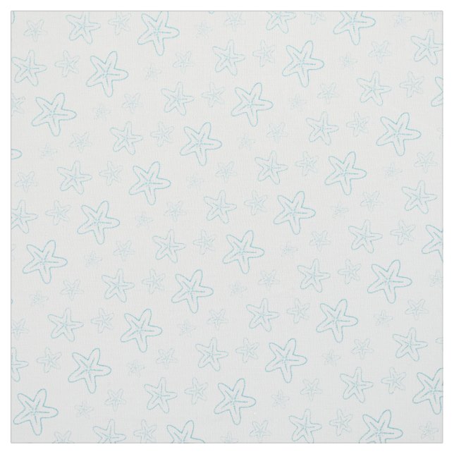 Seastar starfish drawing aqua blue white fabric (Swatch)