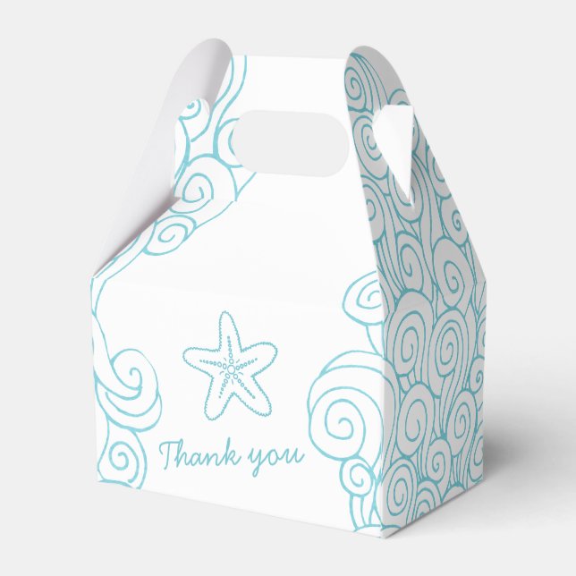 Seastar swirl aqua white wedding favour gable box (Back Side)