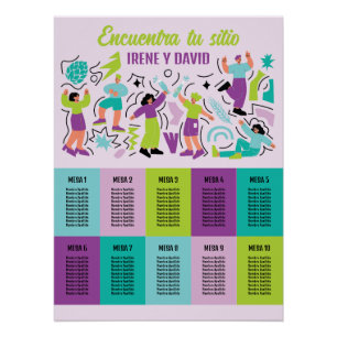 Seat Distribution Wedding Blue Lila Party Poster