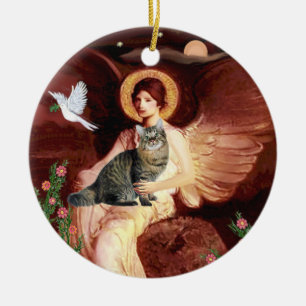 Seated Angel - American Bobtail cat Ceramic Tree Decoration