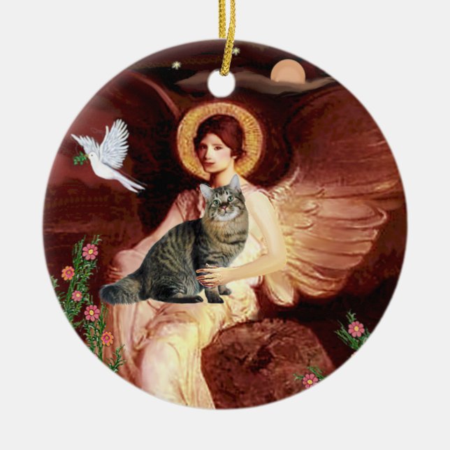 Seated Angel - American Bobtail cat Ceramic Tree Decoration (Front)
