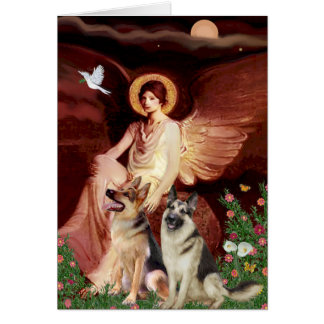 Seated Angel - Two German Shepherds
