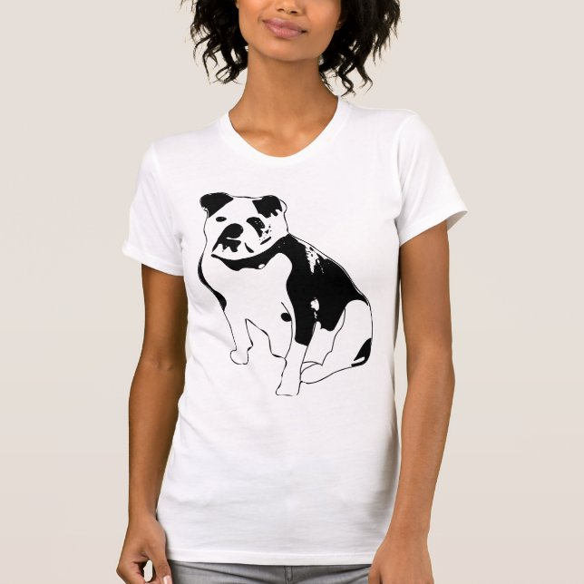 Seated Bulldog Black and White Graphic Art T-Shirt (Front)