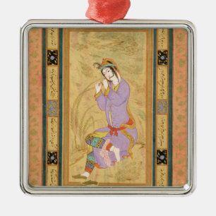 Seated girl curling her hair into ringlets, from t metal tree decoration