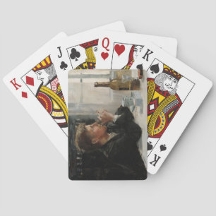 Seated Man Lost in Thought at the Table Playing Cards