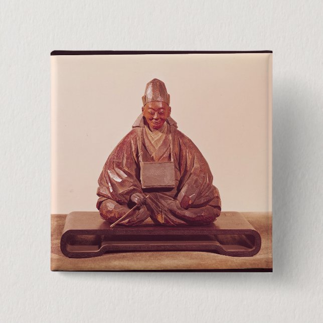 Seated statue of Basho  Edo Period 15 Cm Square Badge (Front)