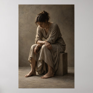 Seated Woman in Neutral Draped Dress Figurative Wa Poster