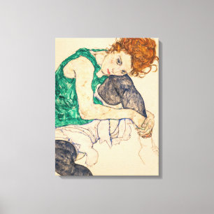 Seated Woman with Bent Knee, 1917 by Egon Schiele Canvas Print