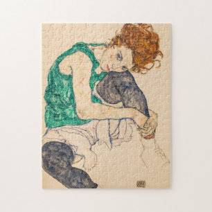 Seated Woman with Bent Knee, 1917 by Egon Schiele Jigsaw Puzzle