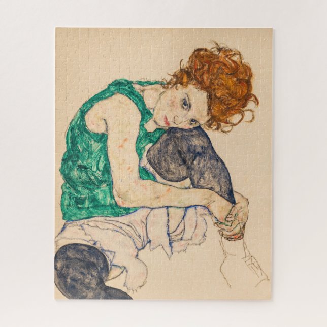 Seated Woman with Bent Knee by Egon Schiele Jigsaw Puzzle (Vertical)