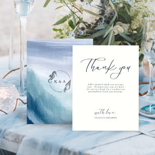 SEATERNAL Ocean Waves & Nautical Monogram Wedding Thank You Card