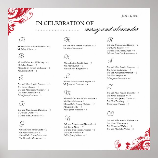 Seating Arrangement Chart (Front)