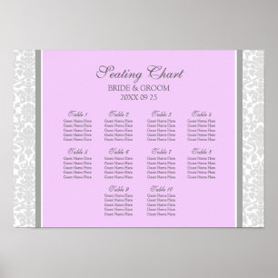 Seating Chart 10 Tables Lilac Grey Damask