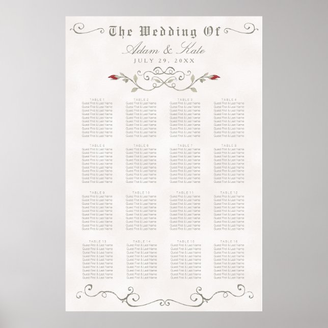 SEATING CHART 121-160 | Elegant Red Rose Wedding (Front)