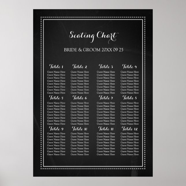 Seating Chart 12 Tables 96 Guest Chalkboard (Front)