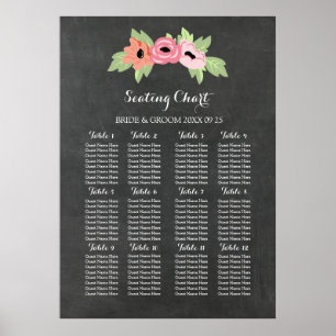 Seating Chart 12 Tables 96 Guest Chalkboard Floral