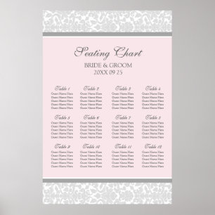 Seating Chart 12 Tables Pink Grey Damask