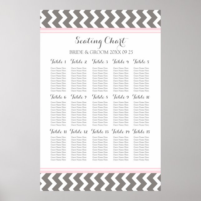 Seating Chart 15 Table 150 Guest Pink Grey Chevron (Front)