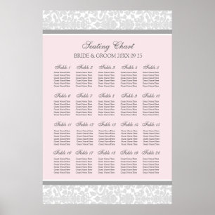 Seating Chart 20 Tables 120 Guest Pink Grey Damask