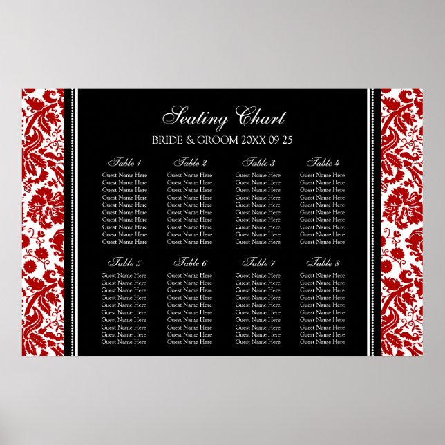 Seating Chart 8 Tables Black Red Damask (Front)
