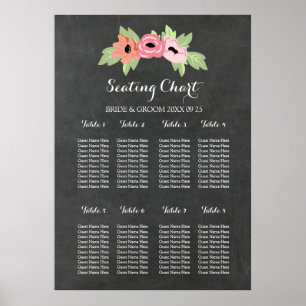 Seating Chart 8 Tables Chalkboard Pink Floral