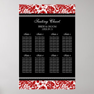 Seating Chart 8 Tables Red Black Damask