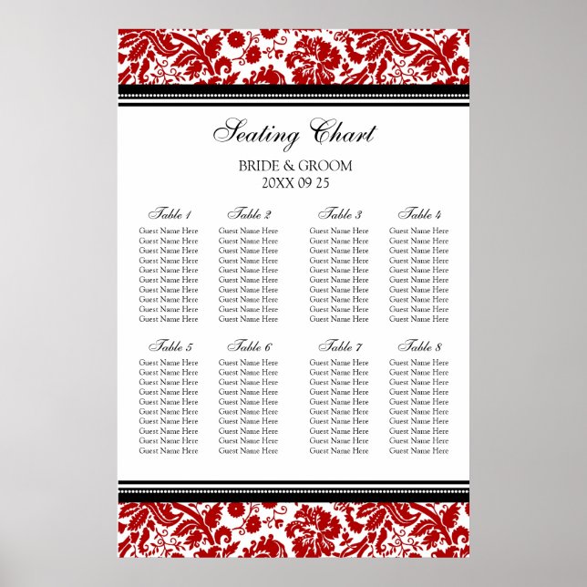 Seating Chart 8 Tables Red Black Damask (Front)