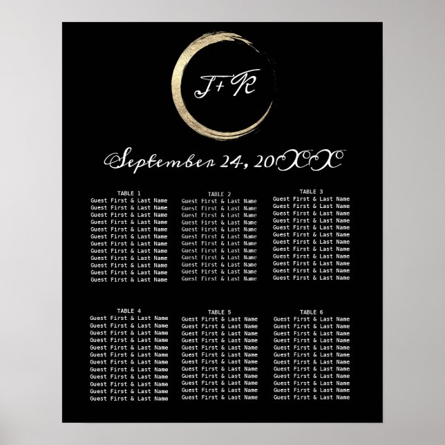 Seating Chart Black White Golden Wreath Minimalism (Front)