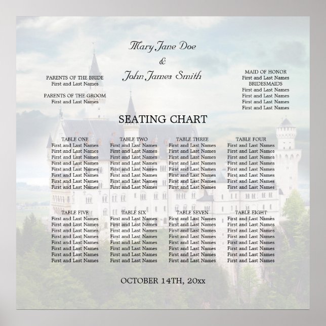 Seating Chart, Castle Themed Wedding Poster (Front)