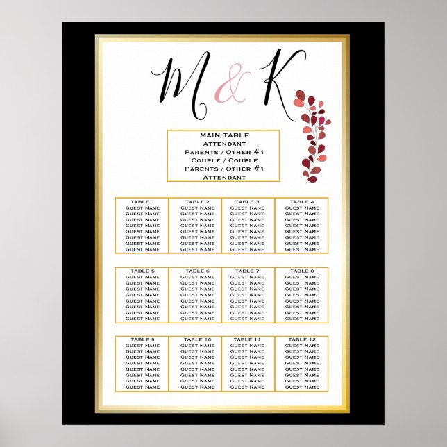 Seating Chart Edgy Black Gothic Wedding (Front)