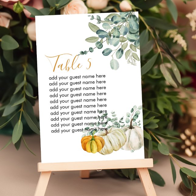 Seating Chart Fall Rustic Pumpkin Greenery Table Number (Creator Uploaded)