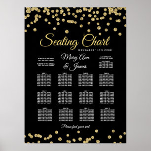 Seating Chart Gold Faux Glitter Confetti Black