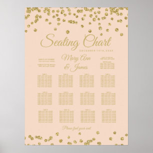 Seating Chart Gold Faux Glitter Confetti Blush