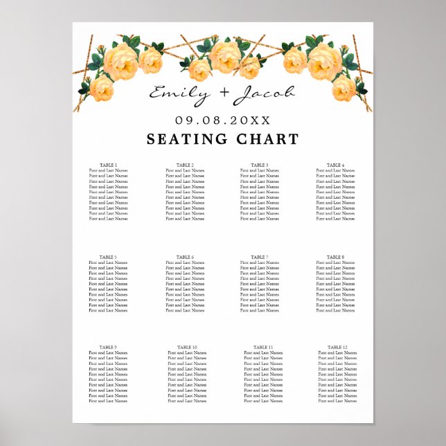 Seating Chart Gold Geometric Orange Floral Wed 120 (Front)