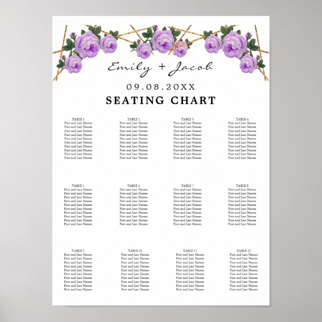 Seating Chart Gold Geometric Purple Floral Wed 120 (Front)