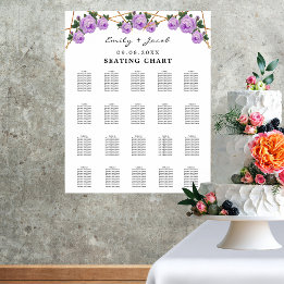 Seating Chart Gold Geometric Purple Floral Wed 200