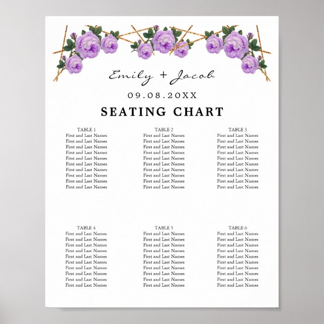 Seating Chart Gold Geometric Purple Floral Wed 60 (Front)