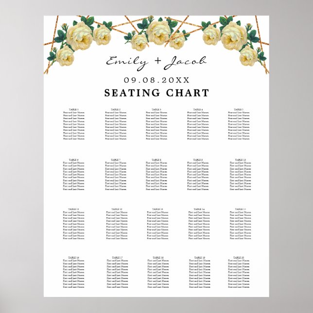Seating Chart Gold Geometric Yellow Floral Wed 200 (Front)