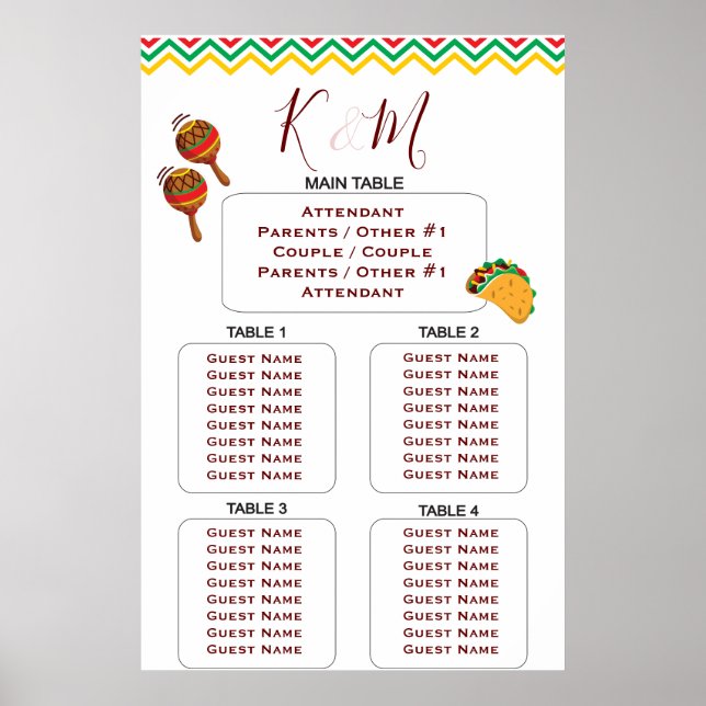 Seating Chart 🌵 Mexican Fiesta Latin Wedding (Front)